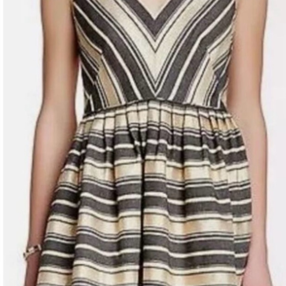 J Crew Fit & Flare Metallic Stripe Mini V-Neck Dress - Cocktail Party size 12